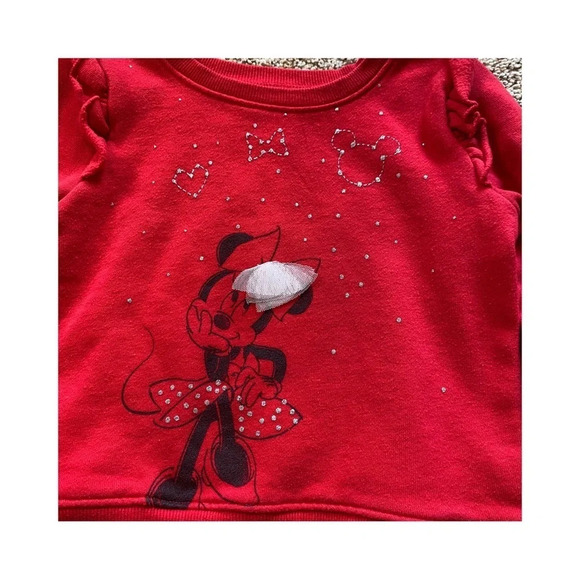 Girls 3T Red Minnie Mouse Ruffle Crew neck Red Sweatshirt - Picture 2 of 3